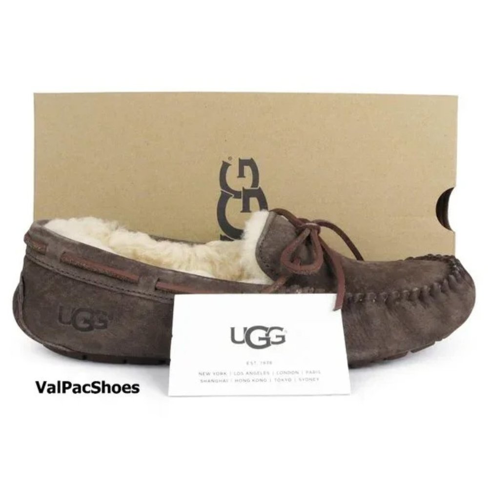 UGG Dakota Espresso Suede Fur Slippers Size 9 NEW